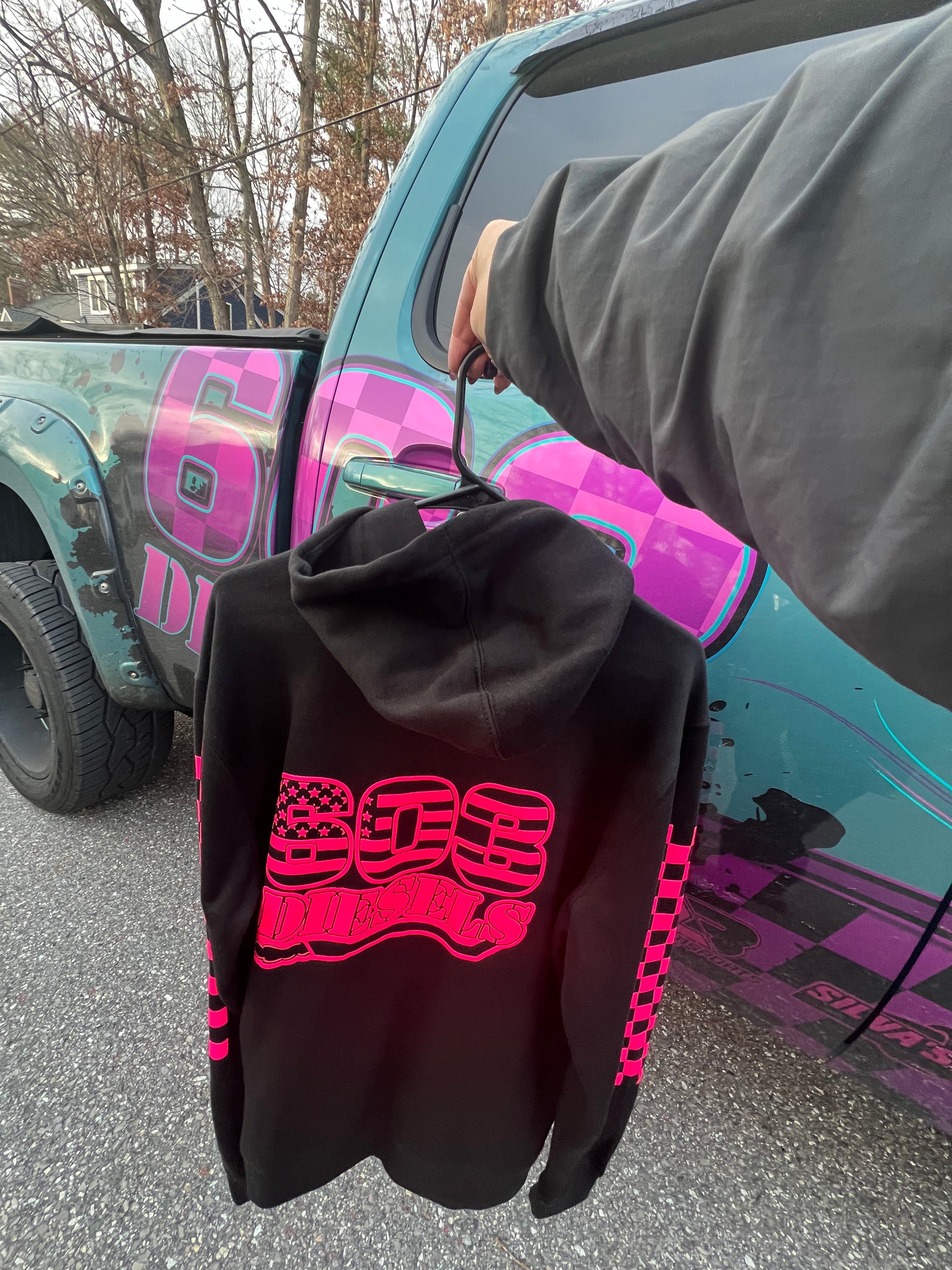 Pink Logo + Checkered Hoodie – 603 DIESELS