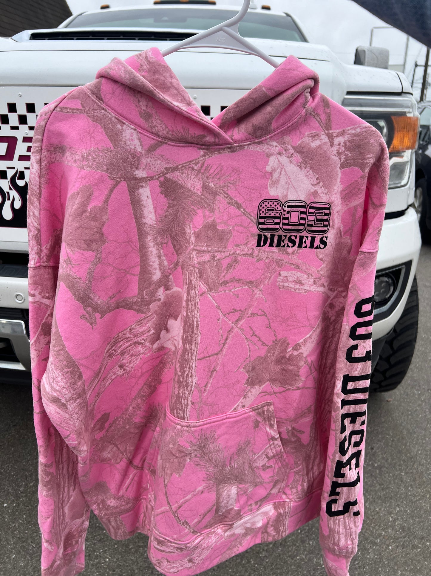 Hot Pink Camo Hoodie - Black Logo