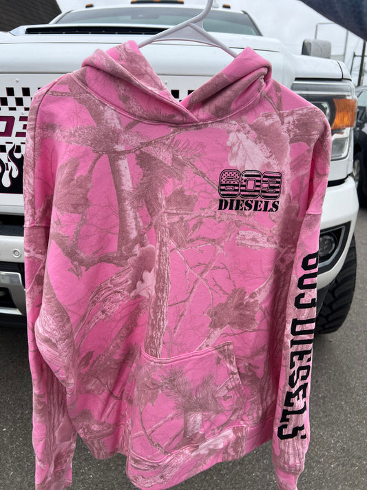 Hot Pink Camo Hoodie - Black Logo
