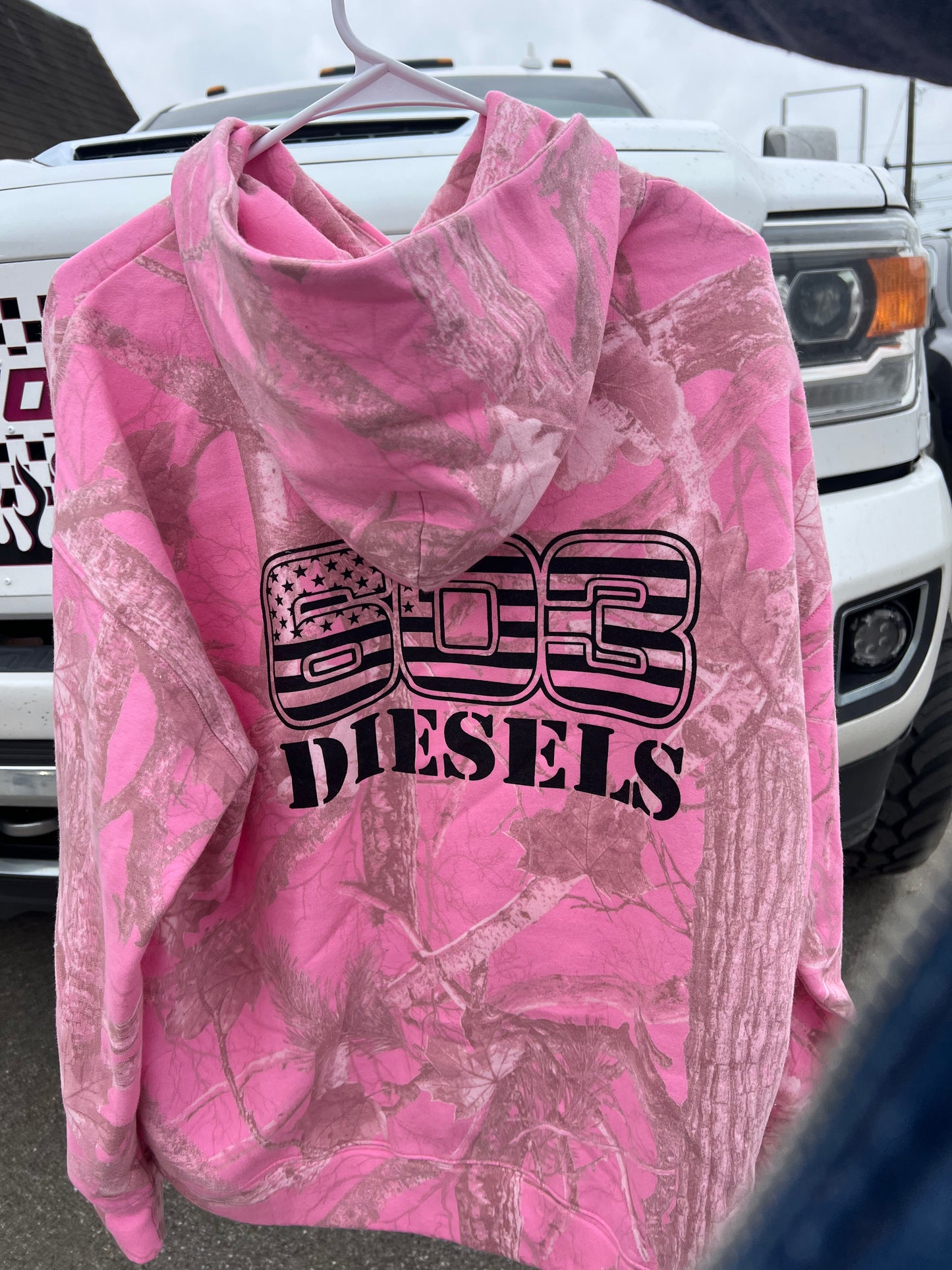 Hot Pink Camo Hoodie - Black Logo