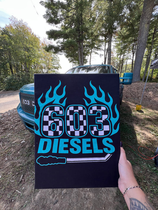 603 Diesels Logo with Teal Flames Tshirt