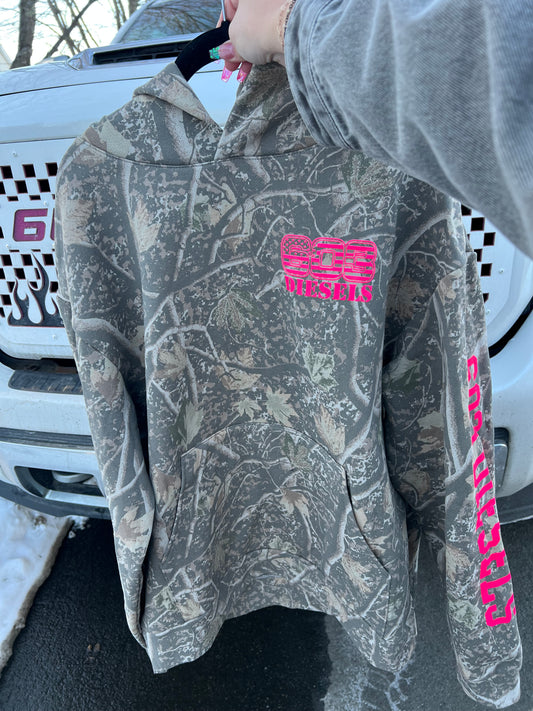 Camo Hoodie - Safety Pink Logo
