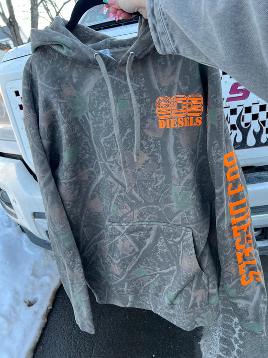Dark Camo Hoodie - Safety Orange Logo
