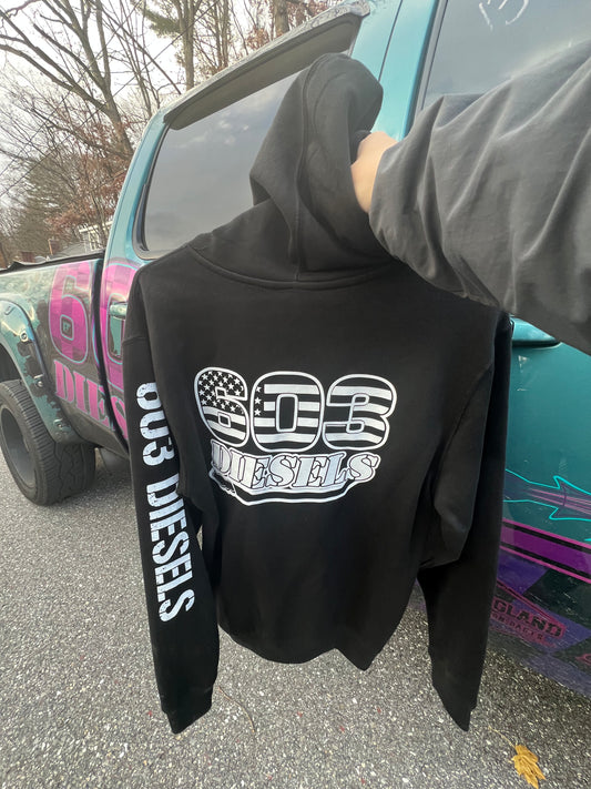 White Logo Hoodie - 603 Diesels Sleeve