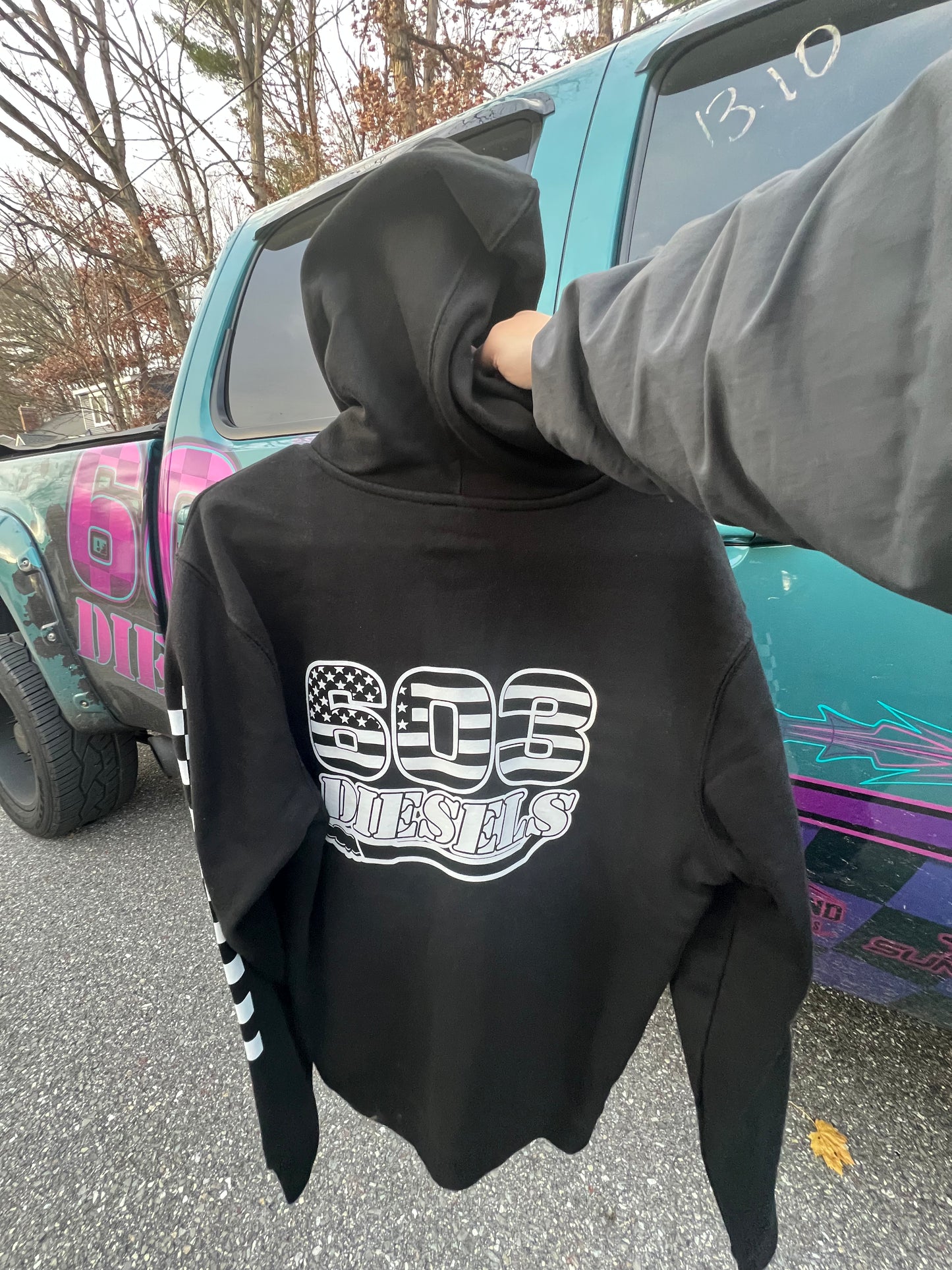 White Logo Hoodie + Checkered Sleeve