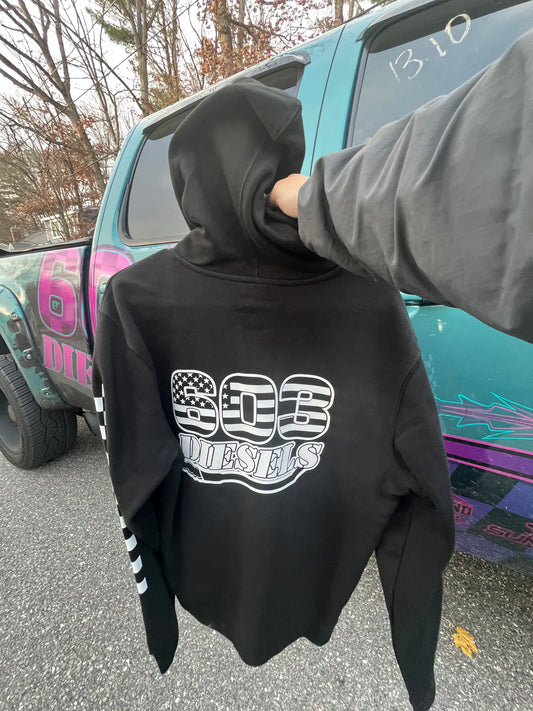 White Logo Hoodie + Checkered Sleeve