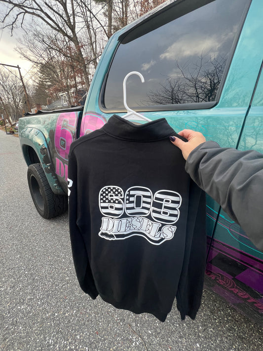 White Logo 1/4 Zip - White Checkered Sleeve