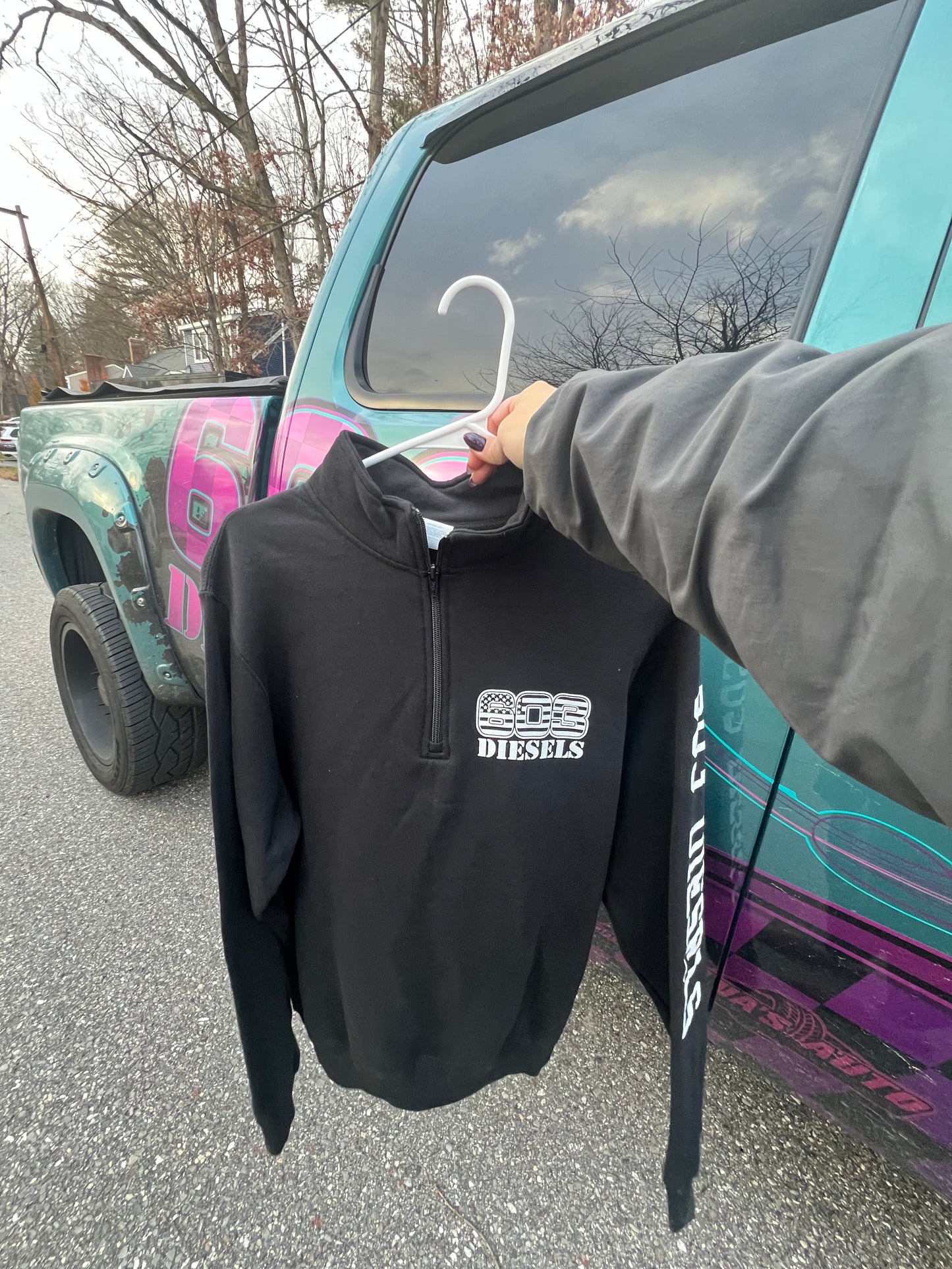 White Logo 1/4 Zip - 603 Diesels Sleeve