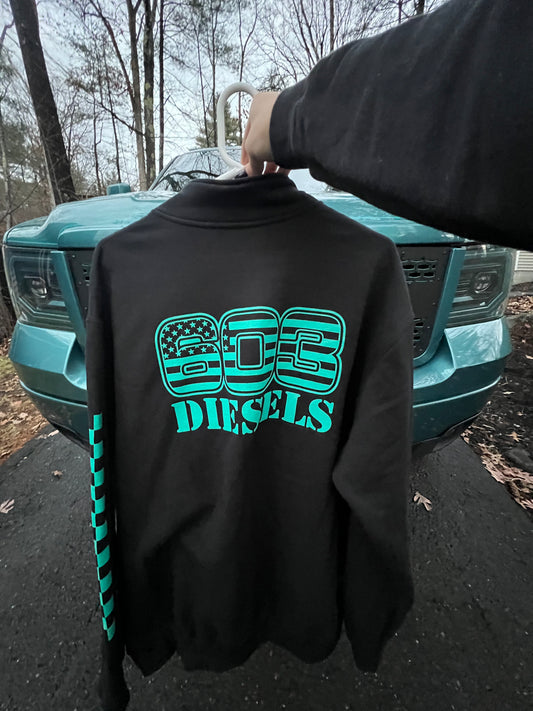Teal Logo 1/4 Zip -  Checkered Sleeve