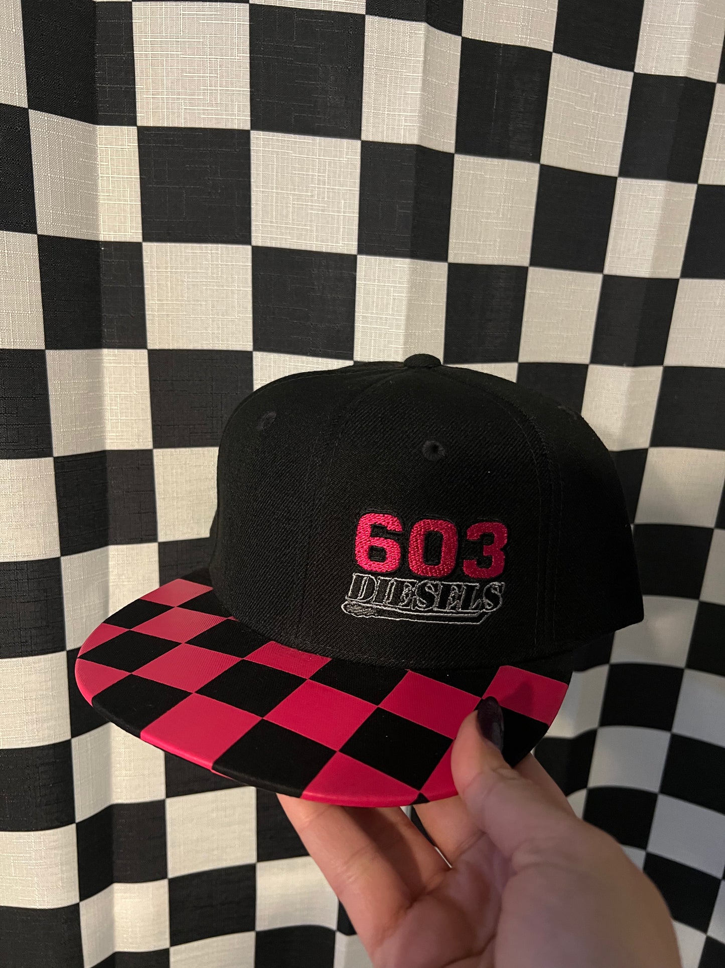 Checkered Flat Brim Embroidered Hat