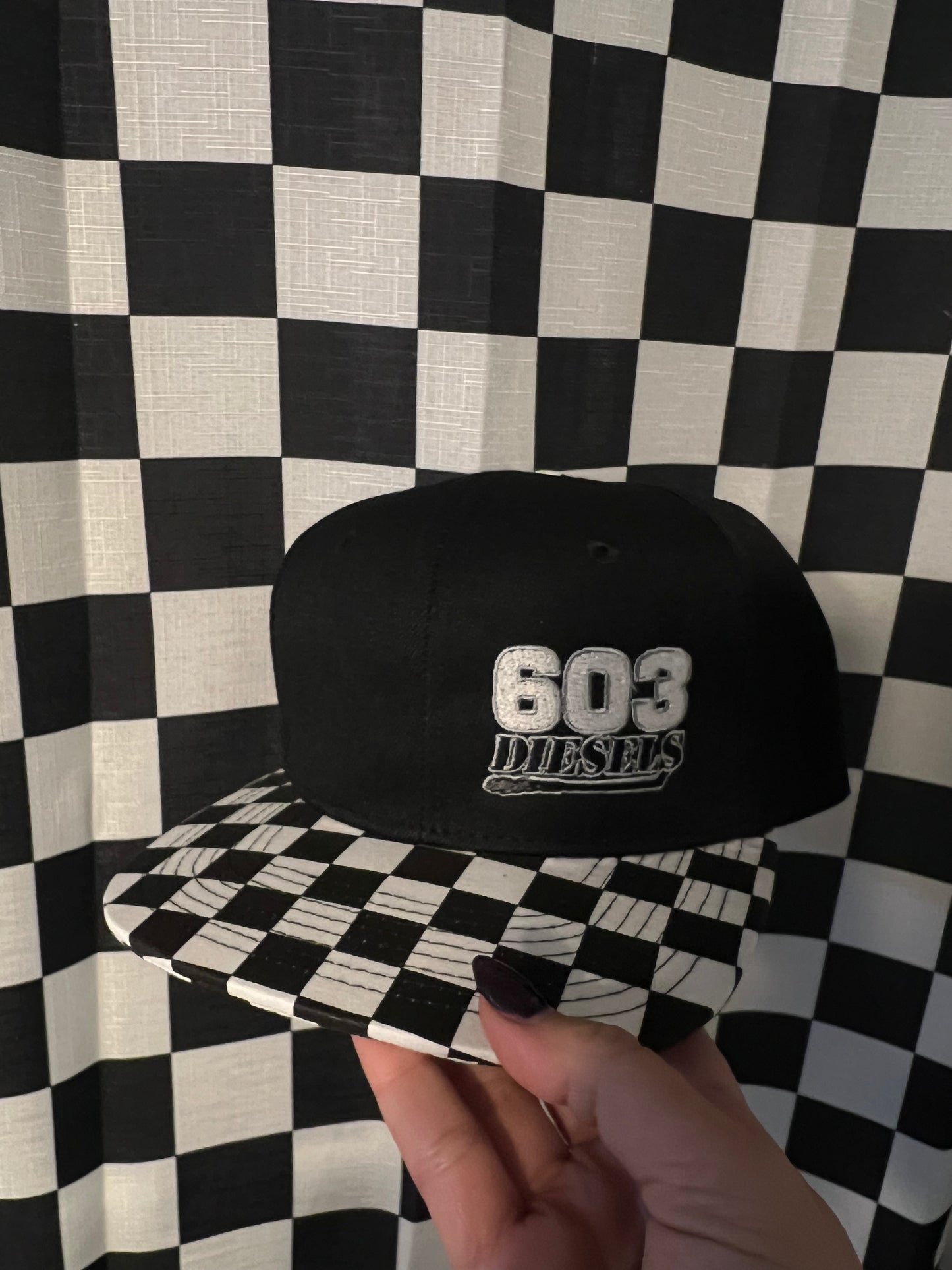 Checkered Flat Brim Embroidered Hat