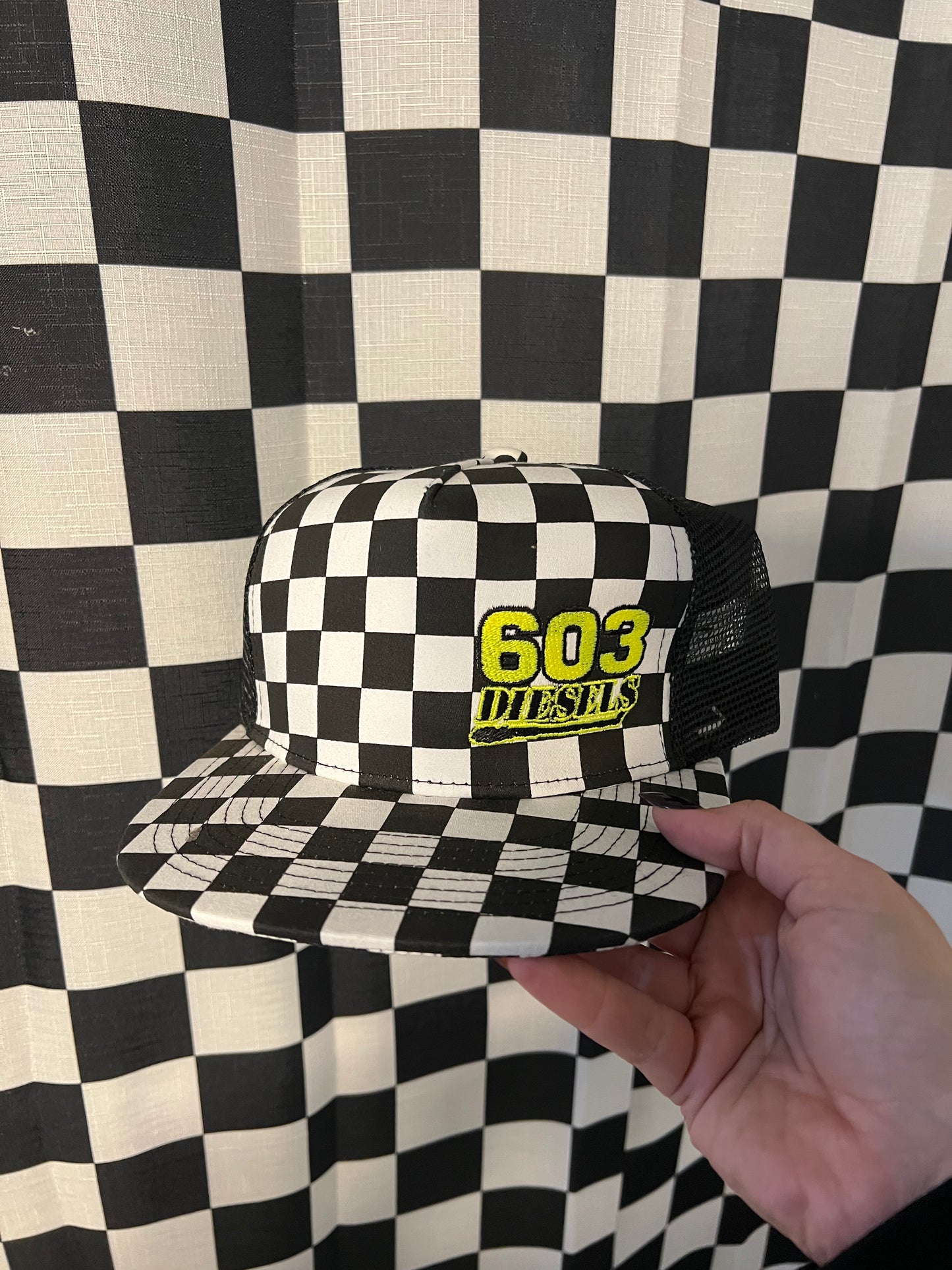 Checkered Flat Brim Embroidered Hat
