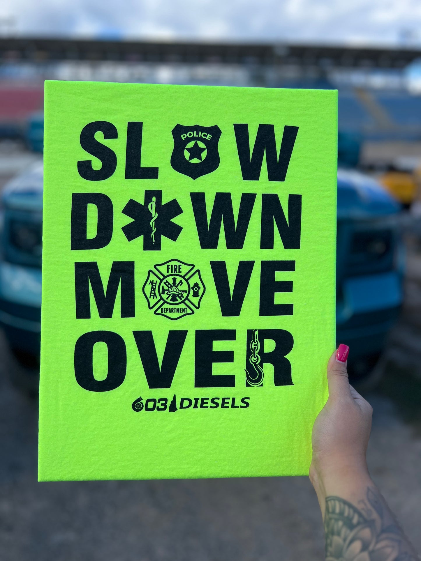 Slow Down, Move Over Tshirt Safety Yellow